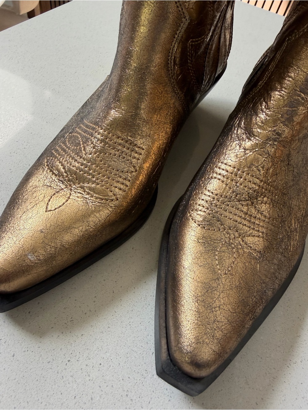 Free people Metallic Gold Pointed-Toe Western Ankle Boots - Women - Picture 3 of 6